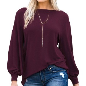 Amaryllis Women's Long-Sleeve Casual Boat Neck Loose-Fit Blouse Soft Stretchy Knit - 1 of 4