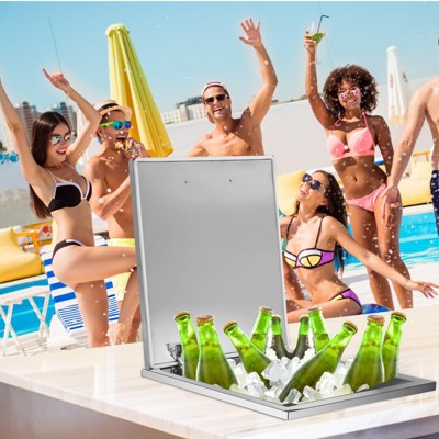 Drop in Ice Chest, Stainless Steel Commercial Ice Bin with Hinged Cover, Outdoor Kitchen Ice Bar for Drinks