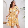 YESFASHION Women Plus Size V Neck Wrap Dress High Waisted Short Sleeves Casual Summer Midi Dress with Belt - 3 of 4