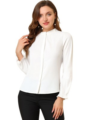 INSPIRE CHIC Women's Button Down Ruffle Collar Long Sleeve Chiffon Shirt
