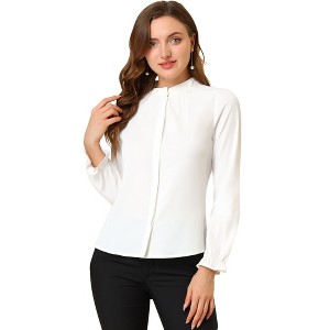 INSPIRE CHIC Women's Button Down Ruffle Collar Long Sleeve Chiffon Shirt - 1 of 4