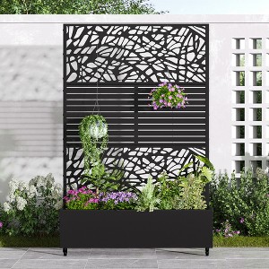72"H Black Metal Planter Box with Trellis Privacy Screen for Café Patio,Garden & Balconies - 1 of 4