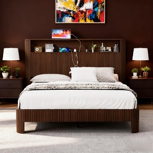 GDFStudio Damien Rustic Wooden Bed with Storage Headboard and Built-In Charging Station - 1 of 4
