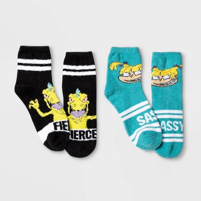  Women's Nickelodeon Rugrats Cozy 2pk Ankle Socks - Black/Blue 4-10 