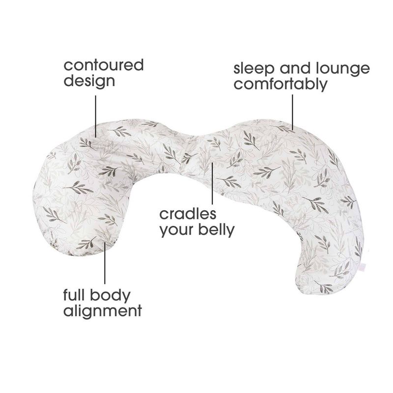 Boppy Total Body Pillow with Removable Pillow Cover - Gray Wispy Leaves, 3 of 9