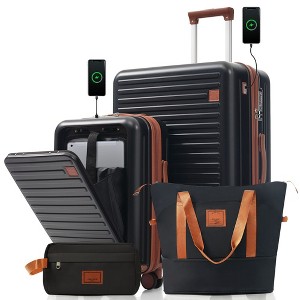 YONWAY 4-Piece Luggage Set ,20in Carry-On(Front opening panel design),28in Checked Suitcase,Duffel Bag ,Wet-Dry Toiletry Bag,Back to School - 1 of 4