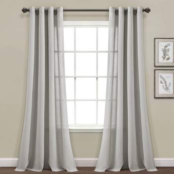 Set of 2 (84"x52") Faux Linen Grommet Window Curtain Panels - Lush Décor