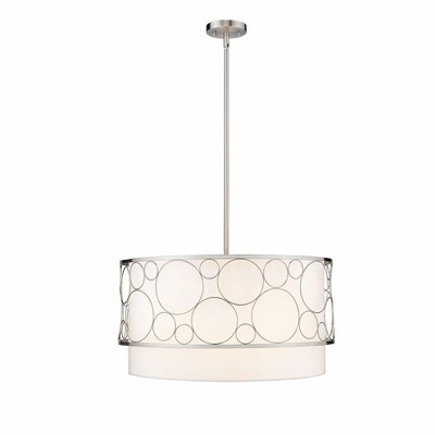 24" Brushed Nickel Drum Pendant Light with White Shade