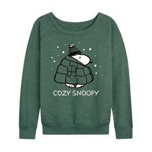 Women's - Peanuts - Cozy Snoopy Lightweight French Terry Wide Neck Long Sleeve Shirt - 1 of 4