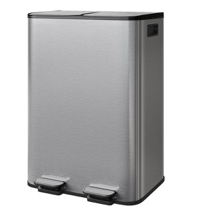 2 x 8/10.6 Gallon Stainless Steel Trash Cans w/Lids, Dual Compartment Step-On Bins for Kitchen - 1 of 4