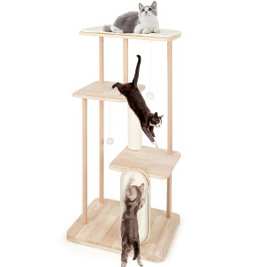 Tangkula 50" Tall Solid Wood Cat Tree w/ Oak Frame & Beech Post Scratching Board & Posts - 1 of 4