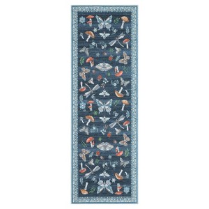 Washable Modern Farmhouse Area Rug with Butterflies Flowers Print, Botanical Low Pile Soft Large Carpet for Home Decor - 1 of 4