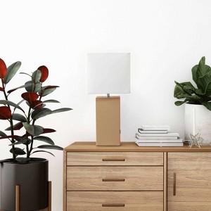 Modern Leather Table Lamp with USB and Fabric Shade - Elegant Designs - 1 of 4
