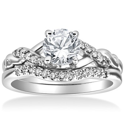 Pompeii3 5/8 cttw Diamond Engagement Wedding Ring Set Twist Curve Band 14k White Gold