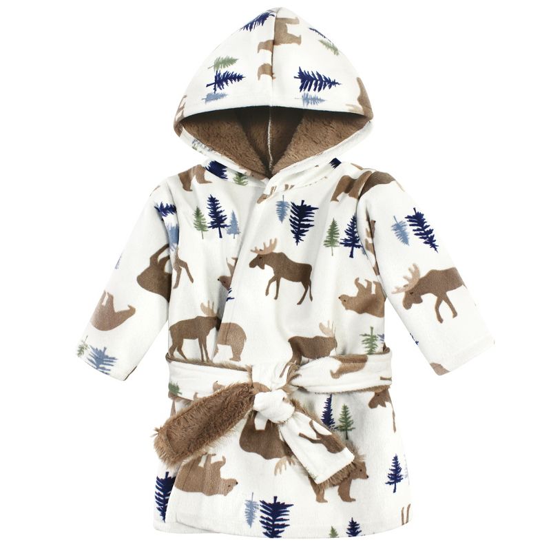 Hudson Baby Infant Boy Mink with Faux Fur Lining Pool and Beach Robe Cover-ups, Moose Bear, 1 of 3