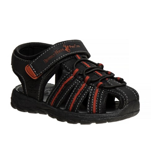 Beverly Hills Hook And Loop Boys Open Toe Sport Sandals Black Red Size 3 Target