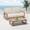 GDFStudio Andrae Outdoor Acacia Wood Loveseat and Coffee Table Set with Cushions - 2 of 4