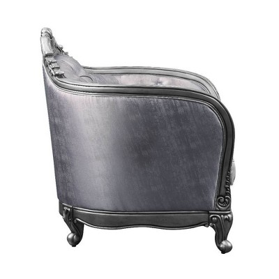 Ariadne Platinum Gray Floral Accent Chair with Carved Wood Detail