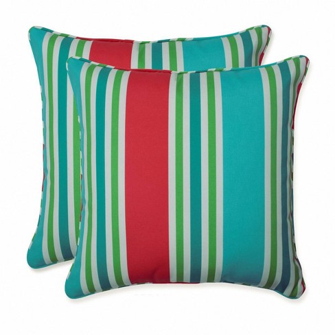 18.5 x18.5 Aruba Stripe 2pc Square Outdoor Throw Pillows Turquoise coral Pillow Perfect Weather resistant Patio Decoration Cushions Target