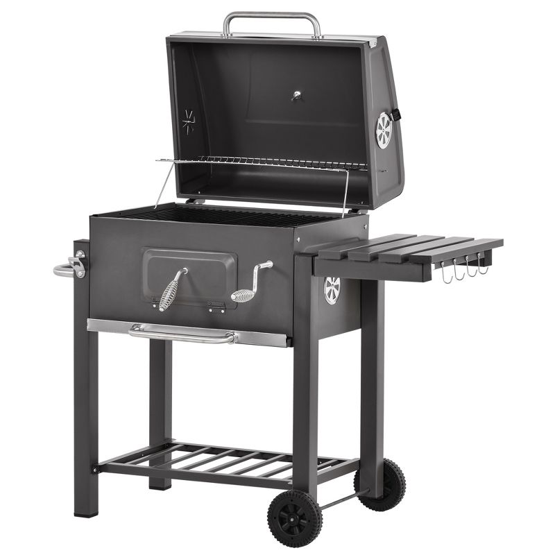 Outsunny Charcoal BBQ Grill, Outdoor Portable Cooker for Camping or Backyard Picnic with Side Table, Bottom Storage Shelf, Wheels and Handle, 4 of 7