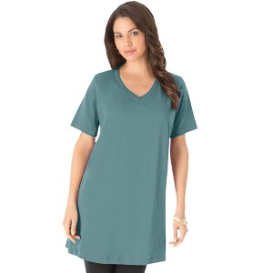 Roaman's Women's Plus Size Short-Sleeve V Neck Ultimate Tunic - 1 of 4
