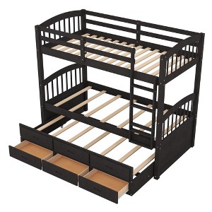 Bellemave Twin over Twin Wood Bunk Bed with Trundle and Drawers,black - 1 of 4