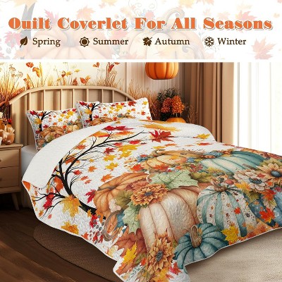 Aeelleea Soft Lightweight Colorful Pumpkin Printed Bedding Set Queen Size with 2 Pillowcases for All Season — фото 2