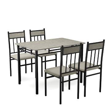 Costway 5 Piece Dining Set Faux Marble Top Table 30'' and 4 Padded Seat Chairs W/ Metal Legs