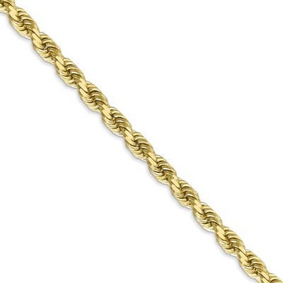Black Bow Jewelry Men's 5mm, 10k Yellow Gold Diamond Cut Solid Rope Chain Necklace