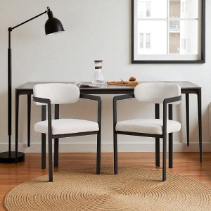 Set of 2 Mid-Century Modern Upholstered Boucle Dining Chairs with Curved Wing Back and Black Metal Legs for Kitchen, Dining Room, or Living Space - 1 of 4