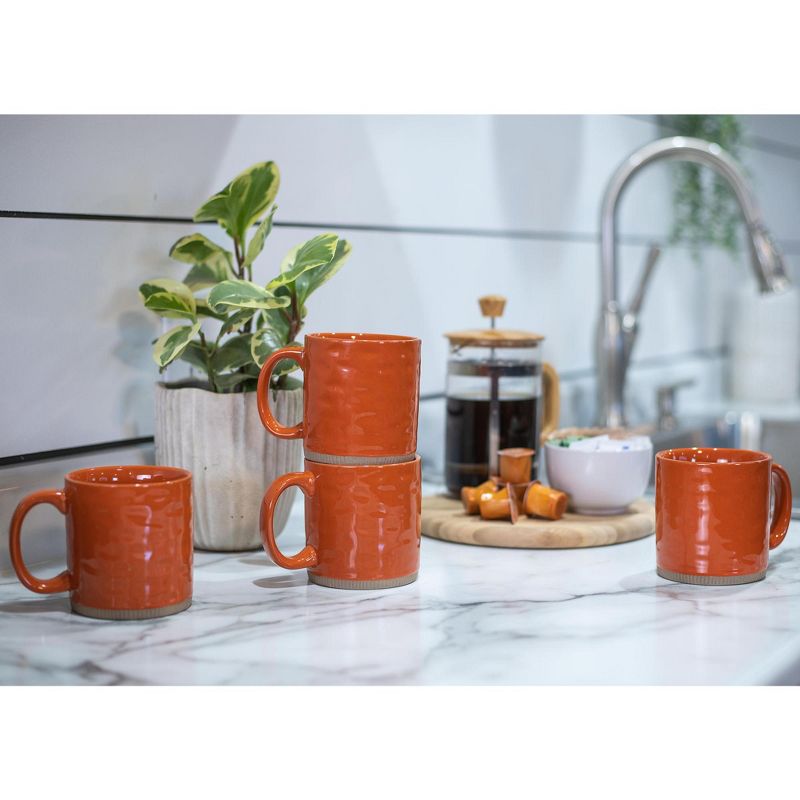 Elanze Designs High Gloss Raw Clay Bottom 15 ounce Ceramic Stoneware Coffee Mugs Set of 4, Burnt Orange, 5 of 6