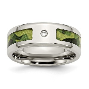 Chisel Stainless Steel Polished with Cubic Zirconia Printed Green Camo Under Rubber 8mm Band Ring - 1 of 4