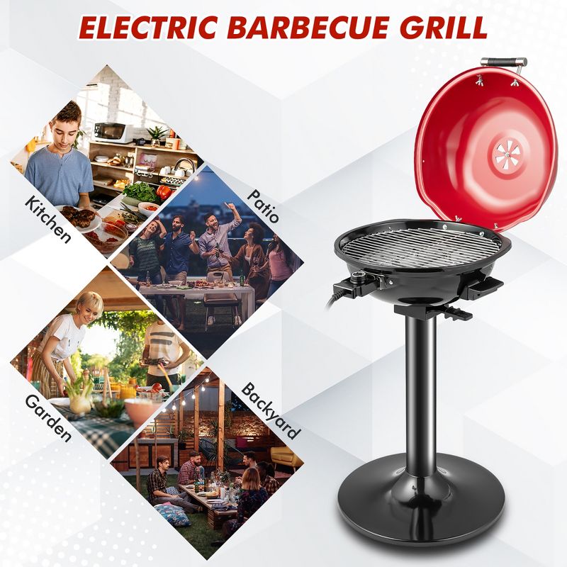 Costway Portable 1600W Electric BBQ Grill with Temperature Control & Grease Collector Red/Black, 5 of 11