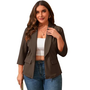 Coolmee Women Plus Size Blazers Business Casual Long Sleeve Open Front Work Office Suit Jackets Trendy Clothes with Pockets - 1 of 4