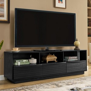 ORRD 63" Mid-Century Modern TV Stand for 75 inch TVs, Farmhouse Media Console with 3 Drawers & Louver Design, Black - 1 of 4