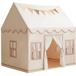 Etokfoks Kids Play Tent 47x40x52 Inch Neutral Indoor Outdoor Playhouse with Star Lights Flags Washable Base Cloth for Boys Girls 1 Piece - 1 of 4