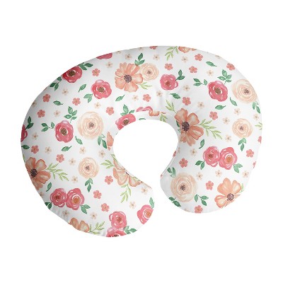 Image of Sweet Jojo Designs Girl Support Nursing Pillow Cover (Pillow Not Included) Watercolor Floral Peach, Pink and Green
