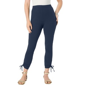 Roaman's Women's Plus Size Lace-Up Capri Leggings - 1 of 4