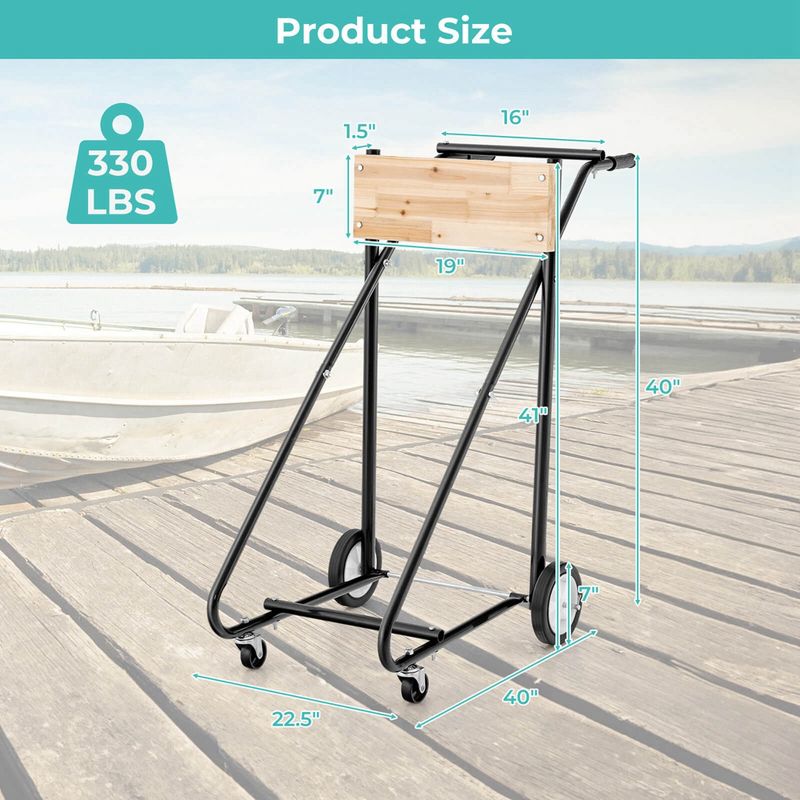 Costway Outboard Boat Motor Stand Heavy Duty Engine Carrier Cart Dolly with 4 Smooth Wheels, 3 of 10