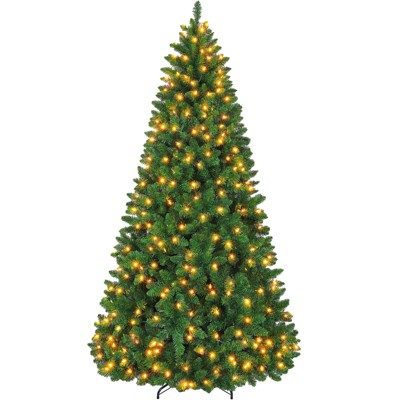 Vivatrees 7.5 Ft Prelit Artificial Christmas Tree, with 10 Lighting Modes, Metal Stand, Hinged Branches, Realistic Xmas Tree for Holiday Decor, Green