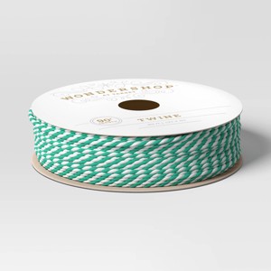 90' Christmas Fabric Ribbon Green/White Twine - Wondershop™ - 1 of 3
