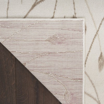 Ivory Beige Floral Rectangular Synthetic Area Rug, 2x4