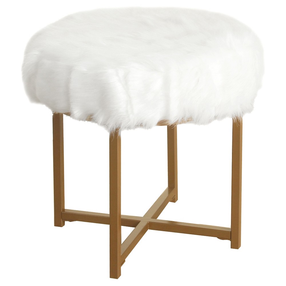 Faux Fur Stool Round White - HomePop was $89.99 now $67.49 (25.0% off)