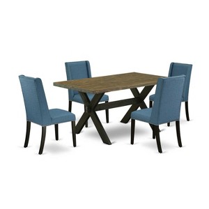 5-Piece Distressed Jacobean Finish Solid Wood Top Dining table with 4-Chairs with - 1 of 4