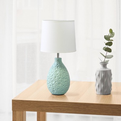 14.17" Traditional Ceramic Texture Thumbprint Tear Drop Table Desk Lamp with Tapered Shade - Creekwood Home