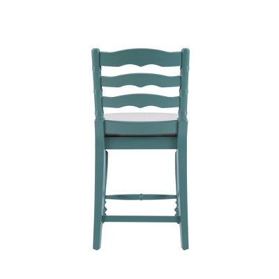 Antique Blue 24" Wood and Metal Counter Stool with Upholstered Seat