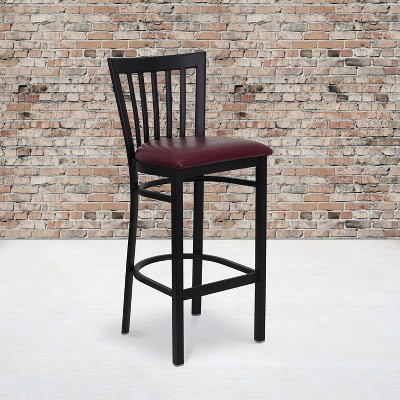 School House 29" Black Metal Barstool with Burgundy Vinyl Seat