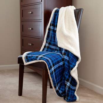 Hastings Home Checkered Fleece Blanket Throw - 50" x 60", Blue