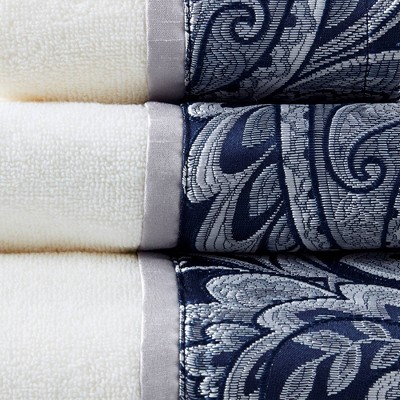 Navy and White Turkish Cotton Jacquard Towel Set