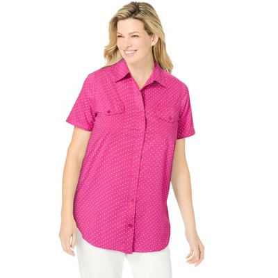 Woman Within Short-Sleeve Cotton Campshirt